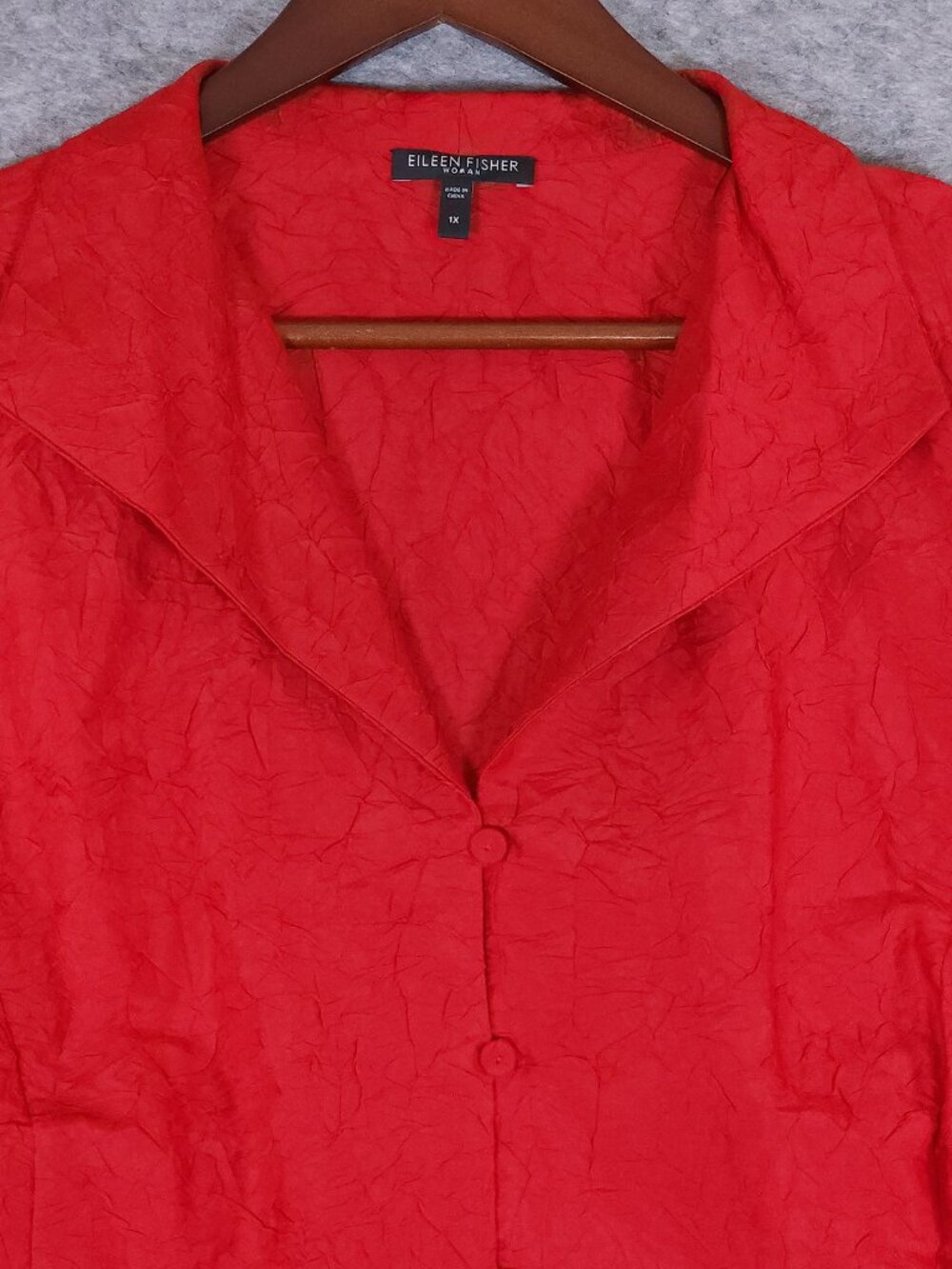 Eileen Fisher Red Crinkle Silk Jacket Top Lagenlook Plus Size 1X 3/4 Sleeve - Picture 3 of 8